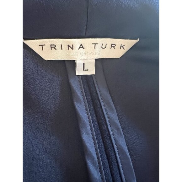 TRINA TURK navy blue scoopneck sleeveless crepe shift flowy dress L minimalist - Picture 4 of 8